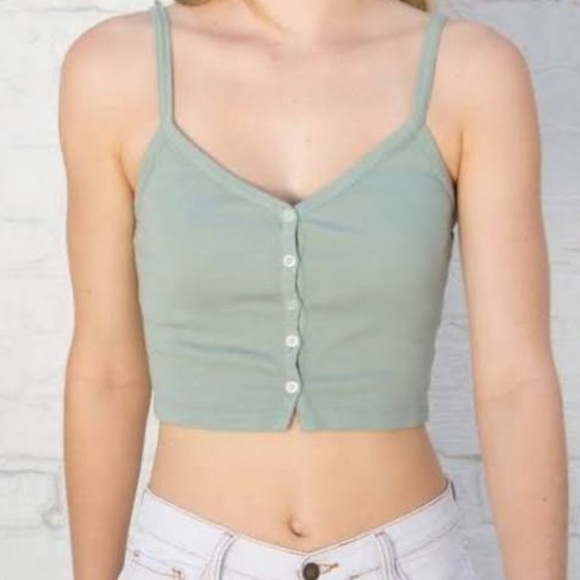 Brandy Melville Green Zelly Button Up Crop Tank Top - Picture 10 of 10
